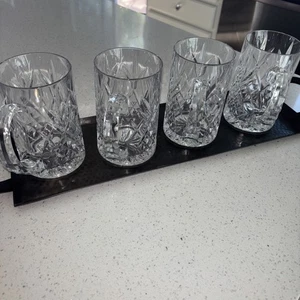 LEAD Clear CRYSTAL DIAMOND PATTERN BEER MUG SET OF 4 - Picture 1 of 7