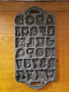 Vintage Cast Iron Alphabet Cookie Mold Tray Pan Rustic Decor - Picture 1 of 2