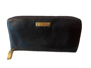 DKNY Vintage Genuine Leather Dark Brown Large Zip Around Women’s Wallet - Picture 1 of 12
