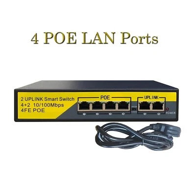 POE Network Ethernet 4 CH Port Switch HUB for IP Cameras Power Over Ethernet NVR - Image 1 of 4