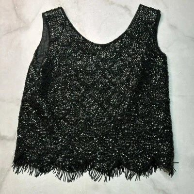 Camiseta sin mangas vintage de lana negra con cuentas años 60 talla M Foto 1 de 4