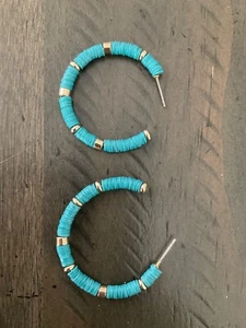 J. Crew Hoop Earings, Acrylic Beads, Gold Plated Steel. Length 1.5", Tourquoise - Picture 1 of 1