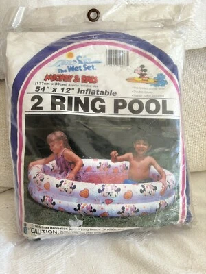 Vintage Intex Wet Set Swimming Pool Mickey Two Ring Inflatable 54x12 Disney New - Image 1 of 3