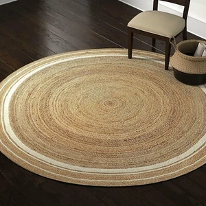 Farmhouse Jute Carpet Natural Eco Friendly Rug Round Jute Rug Hand Braided - Picture 1 of 7
