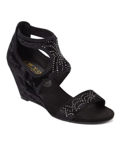 New York Transit Natural Pretty Wedge Sandals Black Size 8 W - Picture 1 of 3