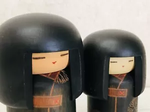 Y3525 NINGYO Kokeshi doll figure big small pair signed Japanese vintage antique - Picture 1 of 12