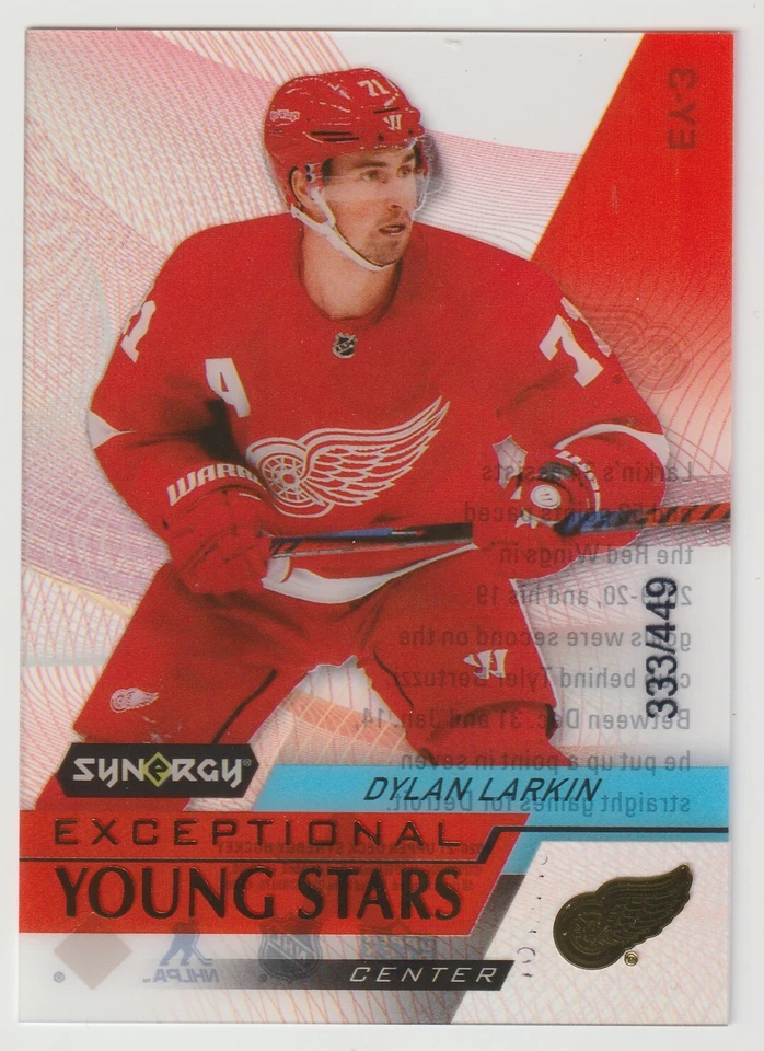 2020-21 UD Synergy Dylan Larkin #EY-3 Gold Exceptional Young Stars 333/449 - Image 1 of 1