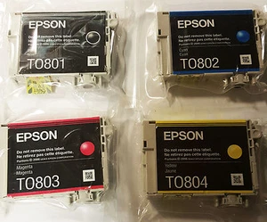 Epson Original 4 Tinten Patronen Dichtung T0801 T0802 T0803 T0804 (T0807) schwarz CLR - Bild 1 von 1