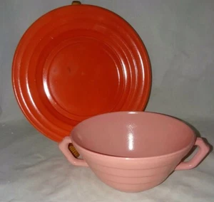 Hazel Atlas Moderntone Platonite Rosa Creme Tasse Orange Salat Pl Depression Glas - Bild 1 von 6