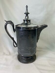 JAS.STIMPSON Silver Plate Ice Water Pitcher Ceramic Liner 1868 Victorian 499