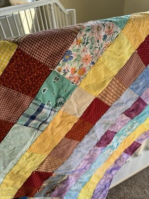 Handmade Patchwork Colors Quilt Wall Hanging Throw Picnic Blanket Lap Pad - Image 1 of 4