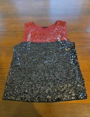 Top para mujer J Crew Collection lentejuelas sin mangas negro rojo talla S Foto 1 de 4