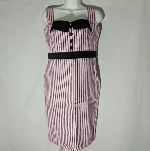 Hell Bunny Vixen Pink and Black Striped Cotton Retro Wiggle Dress, Size L, Pinup - Picture 1 of 20