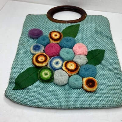 Vintage 70s Julius Resnick JR Miami Clutch Purse Green Bag Floral Embellishment - Image 1 of 4