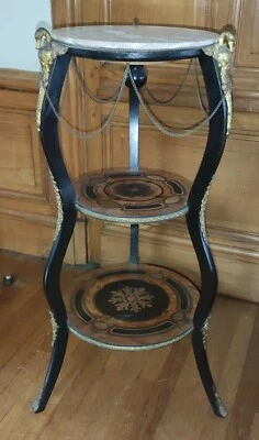 Sellette Napoléon III/marqueterie/décor cygnes bronze/guéridon Napoléon III - Photo 1/4