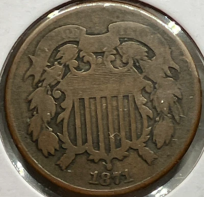 1871 2 Cent Piece Key Date ~ VG - Image 1 of 2