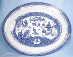 Wood & Sons Canton Platter Blue Porcelain 16.25in Large Serving Vintage A Beauty - Picture 1 of 9