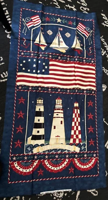 2/3YD 44X23 MODA D Strain LIGHTHOUSE CAPE Cheater WALL Quilt Fabric BLUE 1 Panel - Image 1 of 4