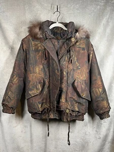 De Colección Años 80 Pequeñas Innovaciones POR IZZI Puffer Chaqueta Abrigo Tapiz Iridiscente Capucha - Imagen 1 de 11