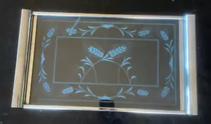 Vintage MCM Chrome Handled Serving Tray Etched Clear Glass 18" x 10" Bar Wheat - Picture 1 of 6