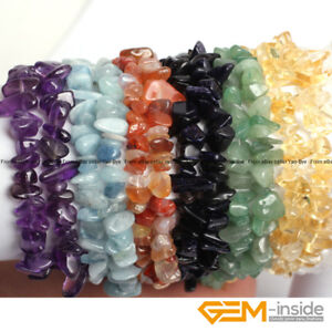 Wholesale Lot Assorted Stones Nugget Freeform Chips Beaded Stretchy Bracelet 7"