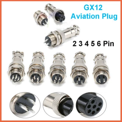 GX12 Aviation Plug Socket 2 3 4 5 6 Pin 12mm Cable Connector Male / Female Panel - Image 1 of 4