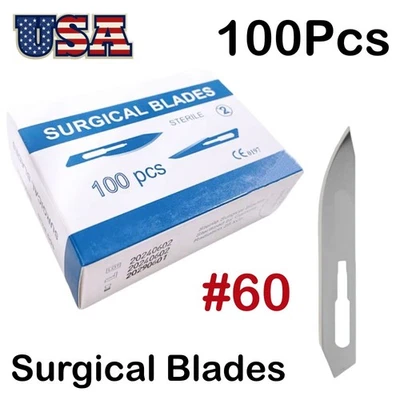 100Pcs Dental Surgical Blade Sterile Carbon Steel Scalpel Knife #60 For Medical - Image 1 of 4