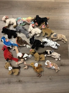Vintage TY Beanie Babies Lot Of 19 Dogs, Rabbits, Birds,  Description Has Names - Picture 1 of 9
