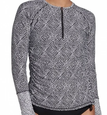 Camisa de natación Top Calia by Carrie Underwood para mujer grande 1/4 cremallera negra/blanca Foto 1 de 4