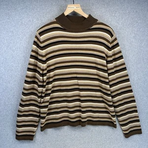 SAG Harbor Sweater Women Size XL Brown Multi Striped Long Sleeve Mock Neck Knit - Picture 1 of 12