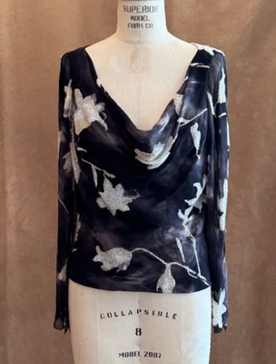 Blusa 16 Carmen Marc Valvo Negra Top Textura Cuentas Bordada Manga Campana 3/4 Foto 1 de 4