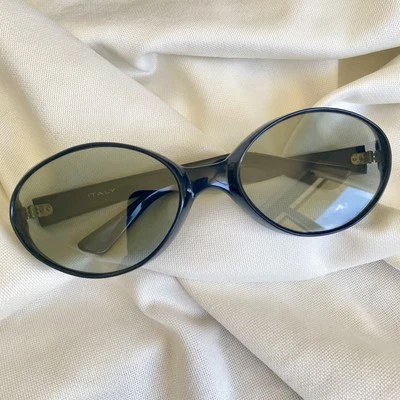 MCM Vintage 60s Mod Wide Oval Black Square Sunglasses Italy - UNISEX - Image 1 of 4