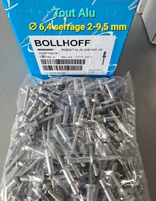 200 Rivets aveugles BOLLHOFF RIVQUICK RQBOLT Alu/Alu ∅ 6,4 serrage de 2 à 9,5 mm - Photo 1/4