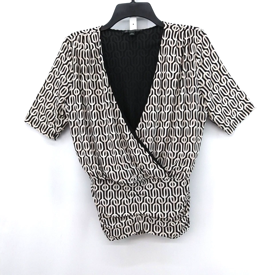 INC International Concepts Blouse Womens Size S Black White Geometric Top - Image 1 of 4