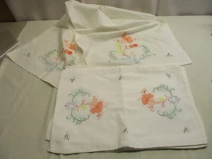 8 manteles individuales y corredor de mesa de algodón blanco vintage con flores de melocotón aplicadas - Imagen 1 de 3