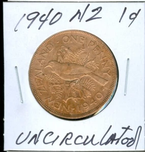 1940 NEW ZEALAND PENNY UNCIRCULATED RB TOUGH DATE * - Picture 1 of 2