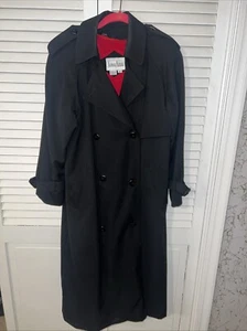 Neiman Marcus Vintage Trench Coat Black Removable Wool Lining 8 - Picture 1 of 7