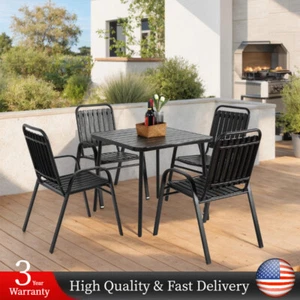 5 PCS Patio Dining Set Garden Table & Chair Outdoor/Indoor Furniture Set Black - Picture 1 of 16