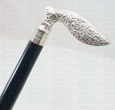 Vintage Antique Designer Brass Handle Walking Stick Cane with Anti Skid Rubber Foto 1 de 4