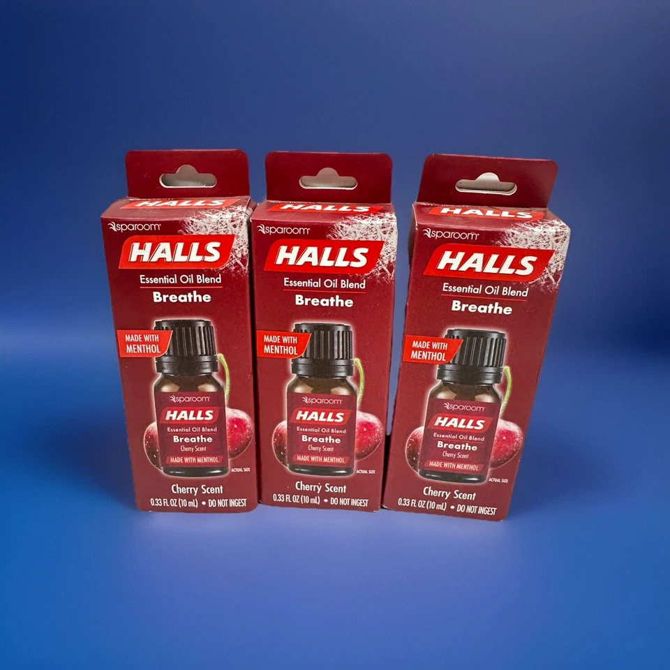 Mezcla de aceites esenciales Halls Breathe aroma a cereza con mentol .33 oz Ea ~ 3 cajas Foto 1 de 1