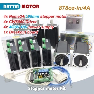 【DE】4 Axis Nema34 Schrittmotor Treiber Controller Kit 98mm 5.6Nm 4A 878oz-in - Bild 1 von 4