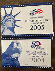 1- 2005 us mint 11 coin proof set and 1- 2004 us mint state quarters proof set - Picture 1 of 3