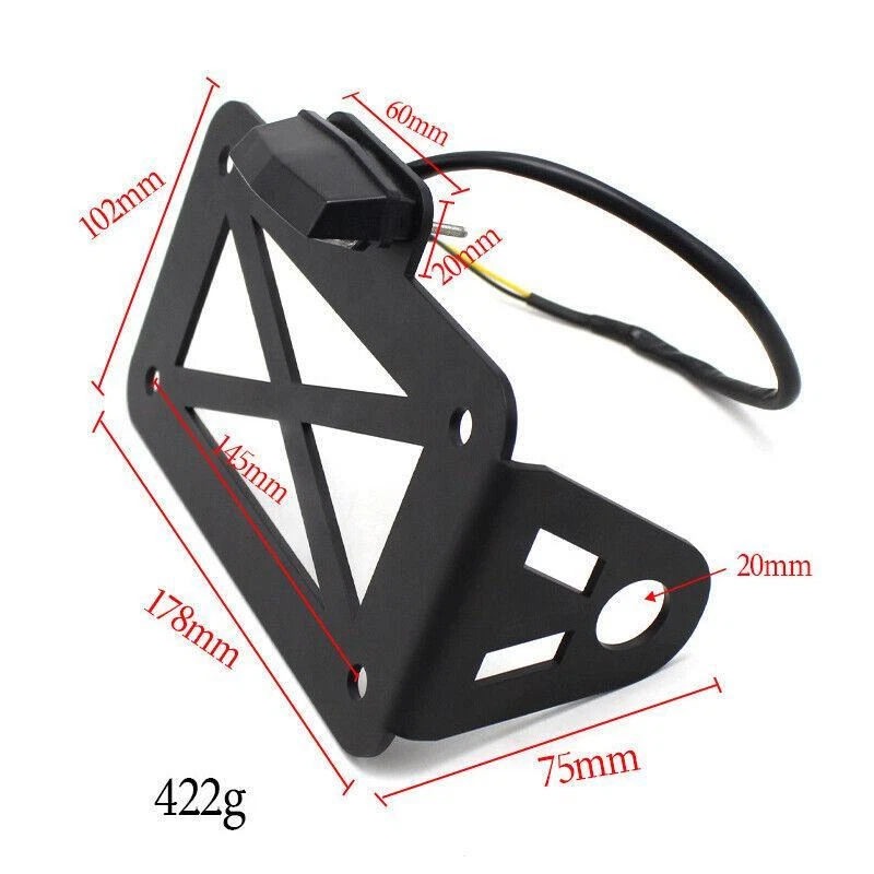 Soporte de matrícula de montaje lateral para motocicleta de 7"x 4" con luz LED metálica Foto 1 de 4
