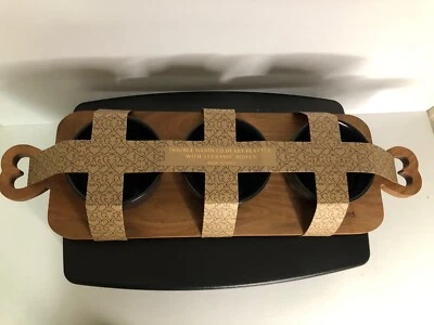 3pc Snack Dish Set w/ Wood Tray – Serving Board for Party, Chips, Dips & Sauces - Изображение 1 из 4