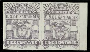 [sto436] Colombian state of Santander 1886 se-tenant cliché error pair Sc# 6+6b - Picture 1 of 2
