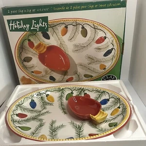 Clay Art CA U.S.A. HOLIDAY LIGHTS Christmas  16.5 “x12.5 Platter And Dip Bowl - Picture 1 of 9