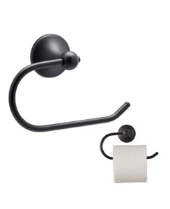 Euro Toilet Tissue Paper Holder Single Post Open Hook Bath Accessory - Black - Picture 1 of 11
