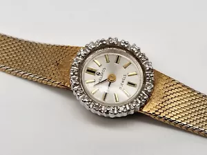 Reloj Helbros Vintage Damas Tono Dorado 20mm Diamantes 17 Joyas Buen Estado de Funcionamiento - Imagen 1 de 11