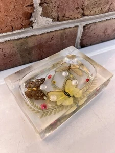 Lucite Acrylic Soap Dish butterfly butteries dried flowers 1960s rare vintage - Picture 1 of 14