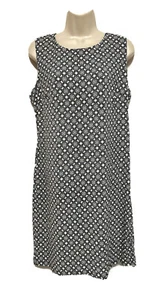 sleeveless shift dress 14 P black tan white geometric textured print lined R&K - Picture 1 of 8